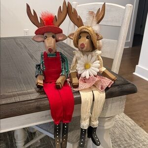 Vintage Folk Art Rustic Christmas Country Style Wood Hand Painted Reindeer